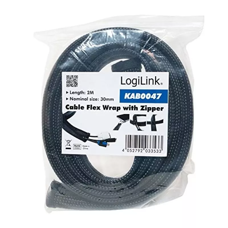 LOGILINK KAB0047 LOGILINK Organizer flessibile per cavi con cerniera, nero 2m