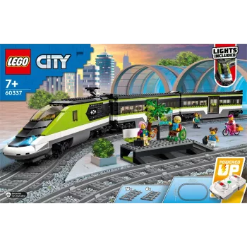 LEGO 60337 City Express Treno passeggeri set giocattolo radiocomandato regalo per bambini e bambine con fari funzionanti 2 vagoni e 24 pezzi di binario