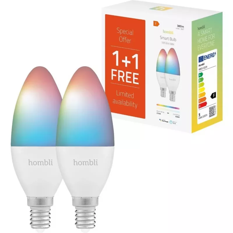 Lampadina smart Hombli, 4,5W, E14, RGB, CCT, confezione promozionale 1+1