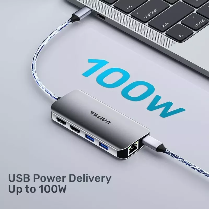 Hub USB-C Unitek D1122A01 con 2x HDMI 4K e 100W Power Delivery