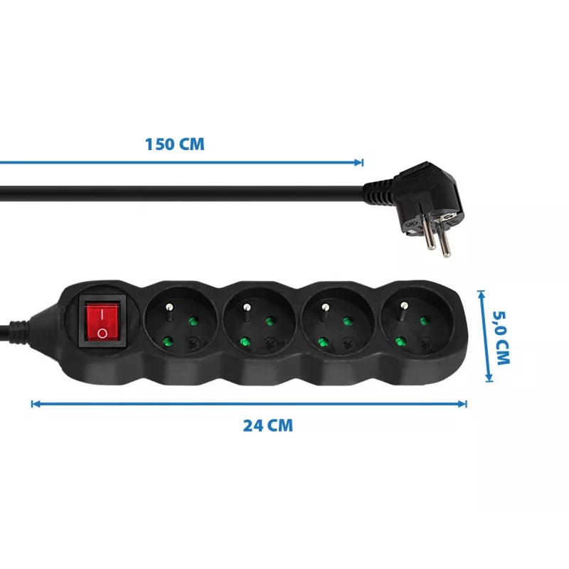 Prolunga elettrica ESPERANZA ELK212K — cavo 1,5 m, 4 prese tipo E, interno, nero