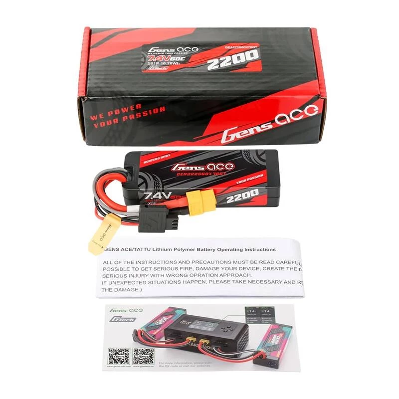 Batteria LiPo Gens ace G-Tech 2200mAh 7.4V 2S1P 60C GRP-76 Hardcase con connettore XT60