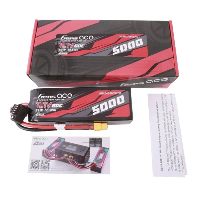 Gens ace G-Tech 5000mAh 11.1V 60C 3S1P Short-Size Lipo con connettore XT60