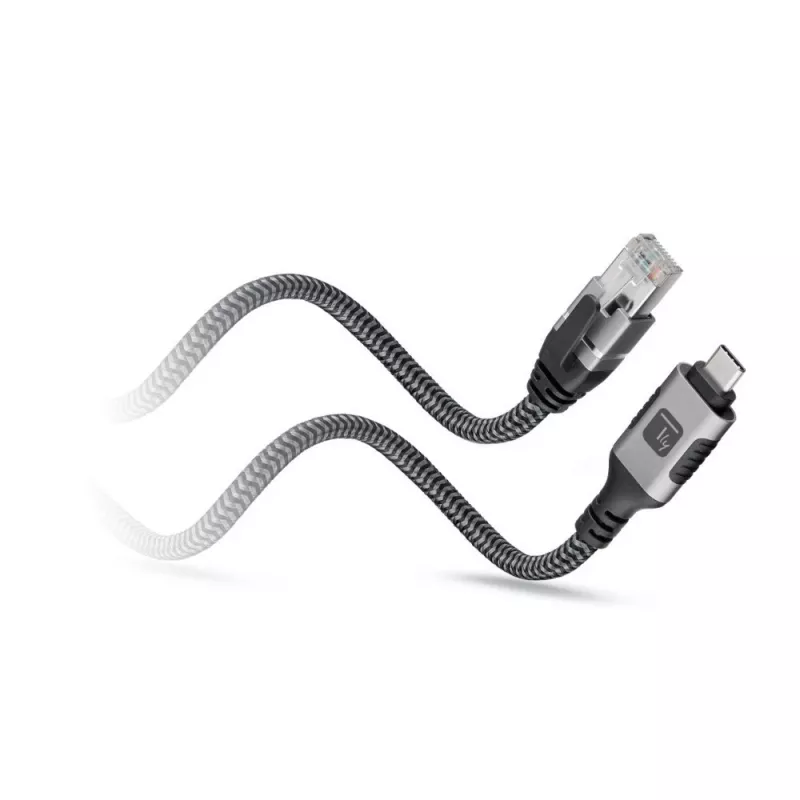 Techly ICOC U3C-RJ45-010 cavo adattatore da USB-C a Gigabit Ethernet, 1 m, nero/argento