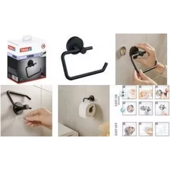 Tesa Moon Black portarotolo carta igienica opaco con soluzione adesiva