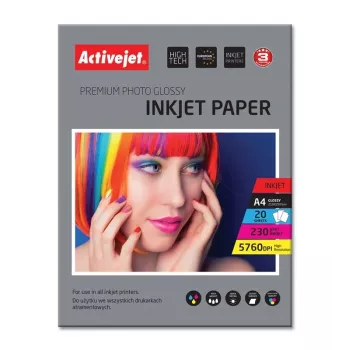 Carta fotografica lucida ActiveJet AP4-230G20 A4, 230 g/m², 20 fogli
