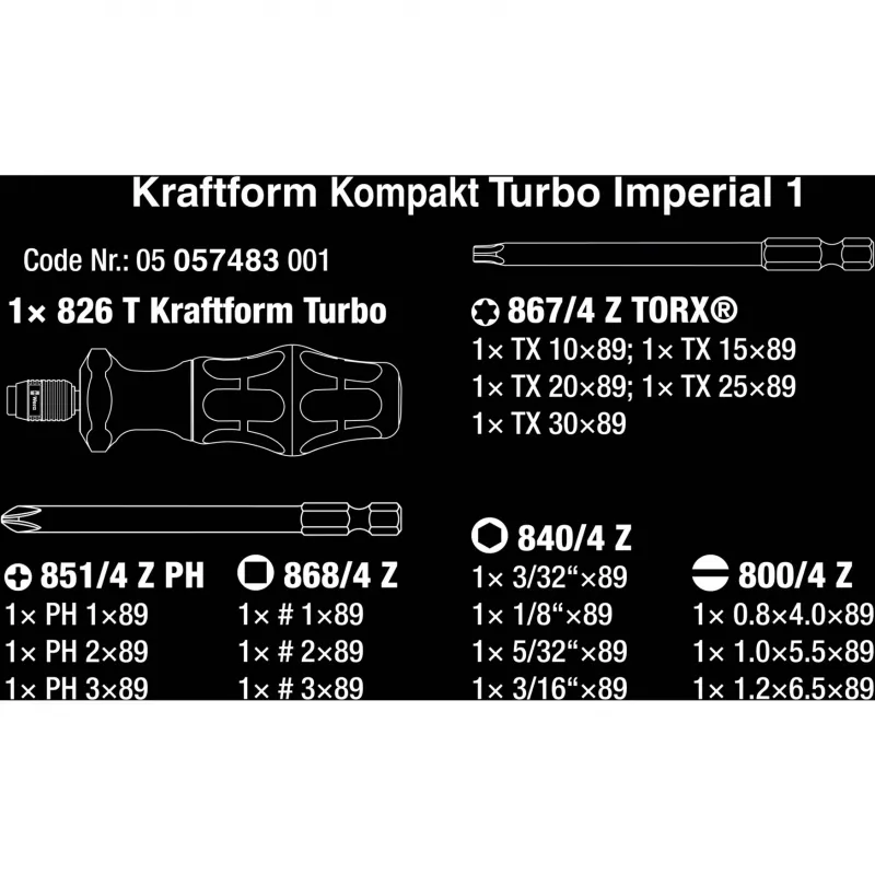 Wera Kompakt Turbo Imperial 1 Set di inserti, 15 pz., 05057483001