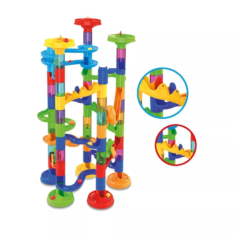 Set di costruzione pista a biglie Ascato modello 117607 — 78 pezzi, pista modulare per biglie