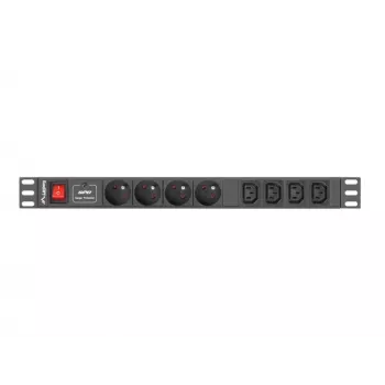 Unità di distribuzione di corrente LANBERG PDU-04E04I-0200-IEC-BK — 1U, 4 prese Type-E, cavo 2 m, 10 A, 220–250 V