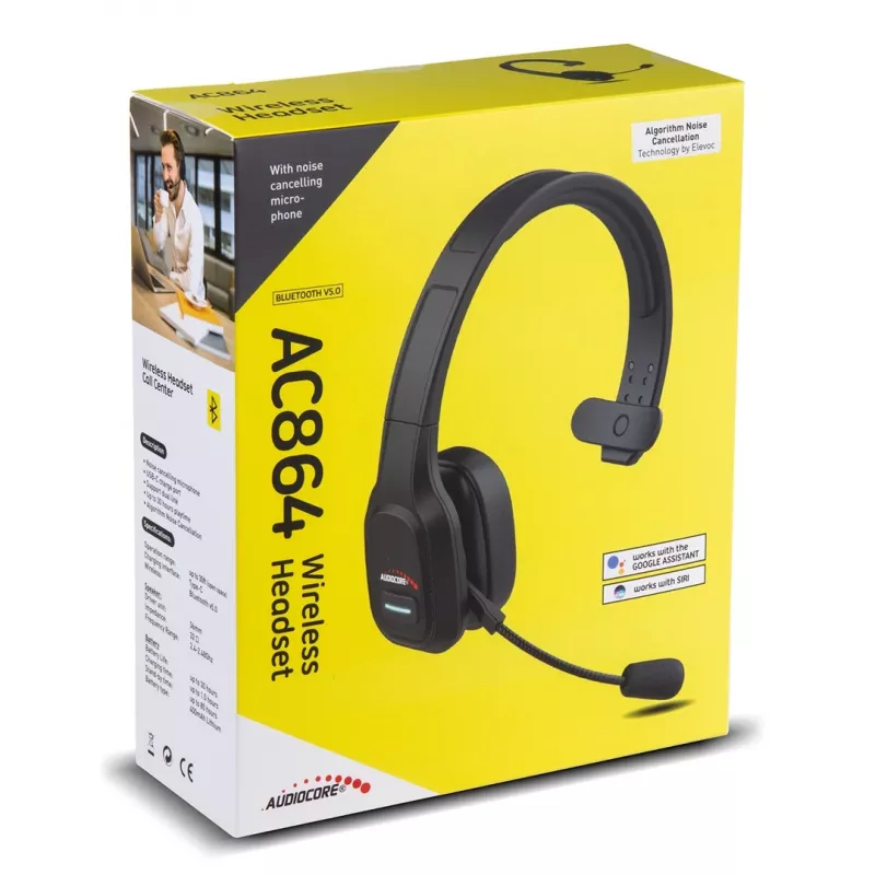 Cuffie Bluetooth con microfono Audiocore 74452 cancellazione del rumore microfono call center Google Siri ufficio senza fili