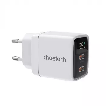 Choetech PD6051 caricabatterie da parete 2x USB-C PD 35W GaN con display - bianco
