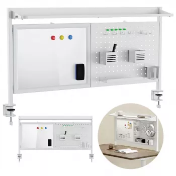 Pannello divisorio da scrivania ergo office ER-301 W – paravento in acciaio largo 1116 mm con lavagna magnetica, bianco, carico max. 10 kg