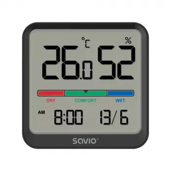 Sensore di temperatura e umidità per interni SAVIO CT-01/B a libera installazione, LCD, -10–55 °C, 10–99 % rH, CR2032
