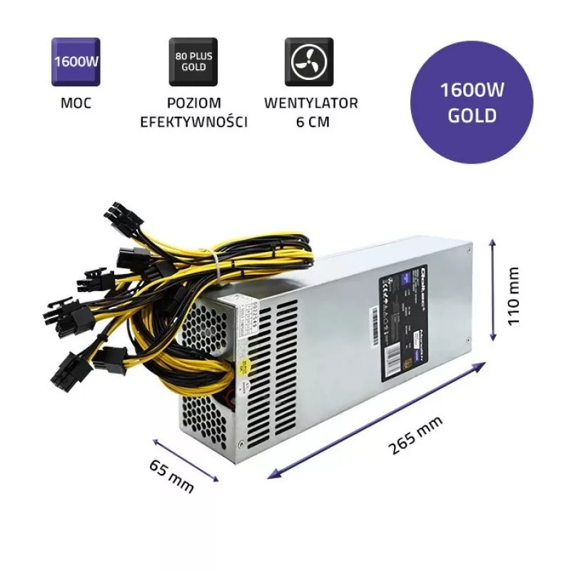 Alimentatore PCI-E Qoltec 50177 Smart 1600W | 80 Plus Gold - Data Mining