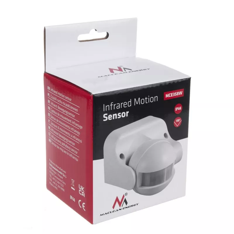 Rilevatore di movimento MACLEAN MCE358 W — sensore PIR di presenza, bianco