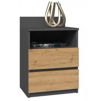 Comodino top e shop M1 ANTRACYT/ARTISAN, rovere, 2 cassetti, 400×320×590 mm