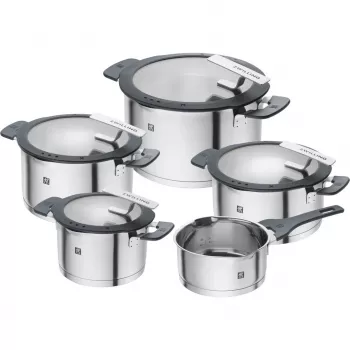 ZWILLING set di pentole in acciaio inox SIMPLIFY 5 pz. – lavabile in lavastoviglie e adatto al forno, coperchio in vetro, adatto a piani cottura in ceramica