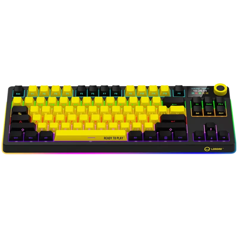 LORGAR KBP70TKLW, tastiera gaming meccanica TKL wireless Pro, nero/giallo, layout EN