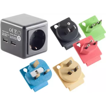 Adattatore da viaggio ShiverPeaks 09-01000 con 2x porte USB per uso internazionale