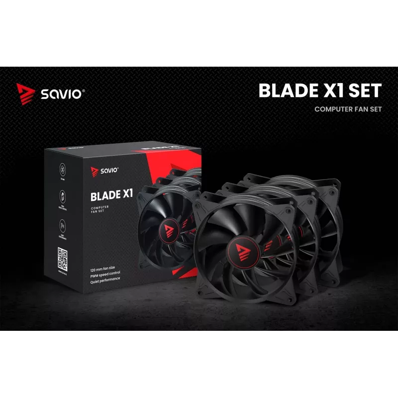SAVIO BLADE X1 set di ventole, 3 x 120 mm, PWM a 4 pin, nero