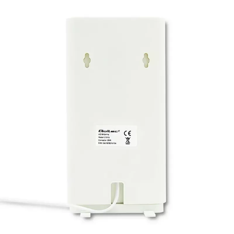 Qoltec 57013 antenna omnidirezionale 4G LTE da interni, 2x SMA, 0,6-2,7 GHz, 30 dBi, polarizzazione verticale, 50 Ω, ABS bianco