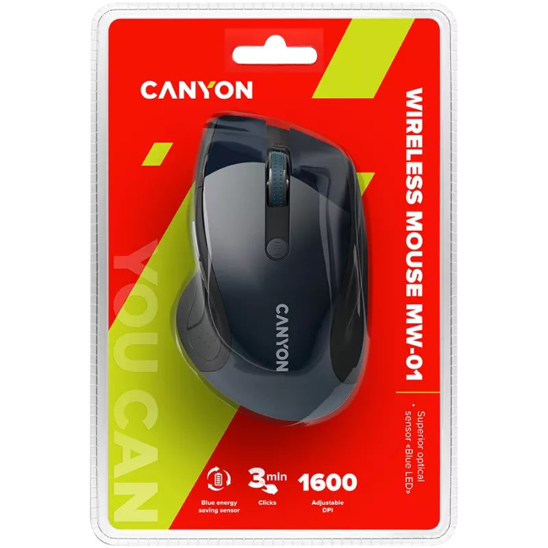 CANYON mouse MW-01 BlueLED wireless blu grigio