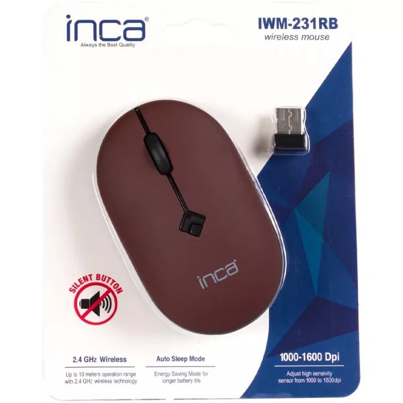 Mouse INCA IWM-231RB 1600 DPI, wireless, 4 tasti, marrone, 2,4 GHz