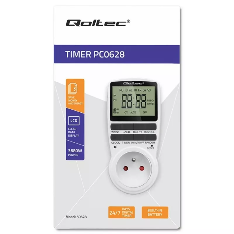 Timer elettronico QOLTEC PC0628 con display LCD, conto alla rovescia 24 ore