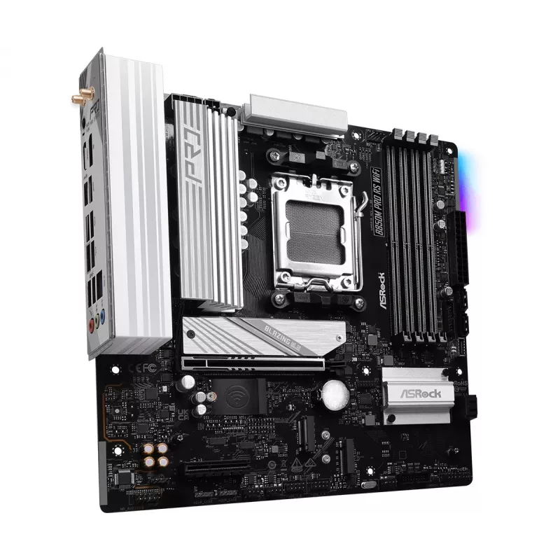 Scheda madre ASRock B850M Pro RS WiFi — AMD B850, socket AM5, microATX, DDR5, 4 DIMM, 256GB, Wi-Fi 6E, LAN 2.5Gb, 3x M.2