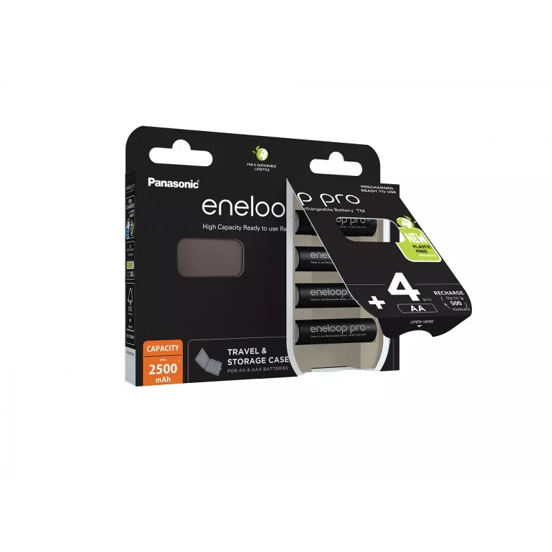 Batterie ricaricabili PANASONIC ENELOOP PRO AA 2500 mAh 4 pz. + custodia (BK-3HCDE/4CP+CASE)