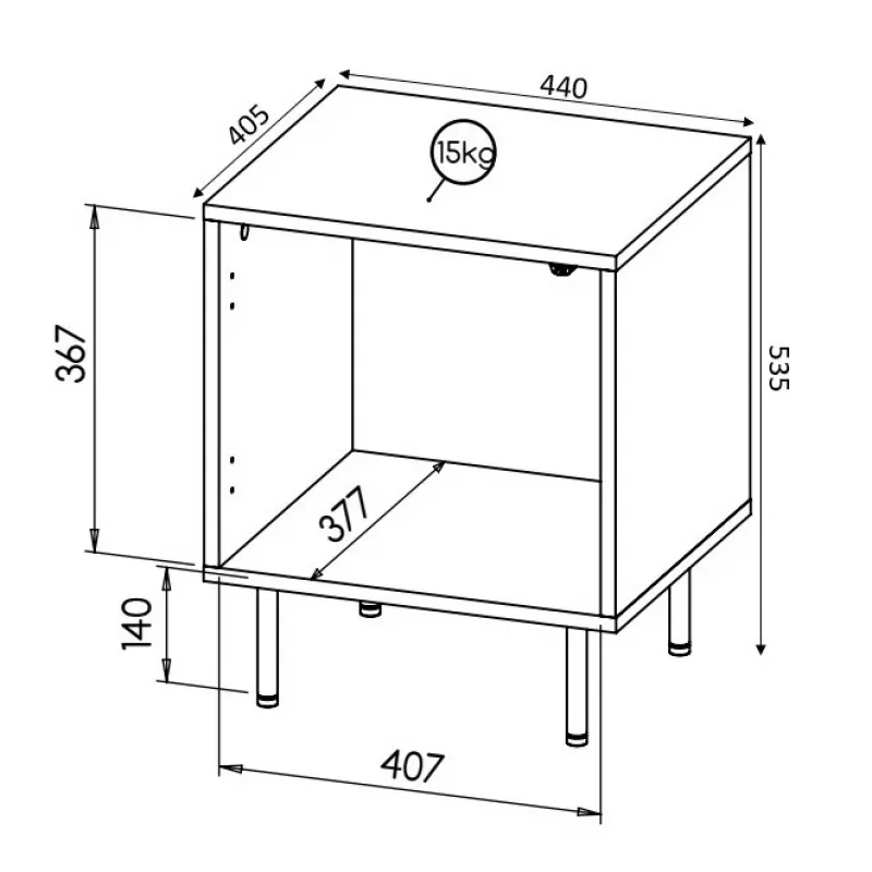Cama Meble HOLE comodino, set di 2 pezzi, 44×40,5×53,5 cm, bianco opaco