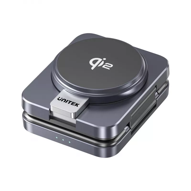 Stazione di ricarica wireless pieghevole 3 in 1 UNITEK P1300AGY01 Qi2 15 W, grigio