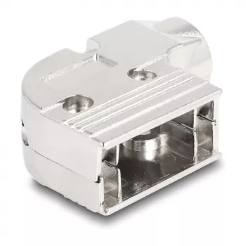 DELOCK custodia D-Sub 9 poli angolare 90° scarico di trazione cavo, plastica color argento, 33×47×16 mm