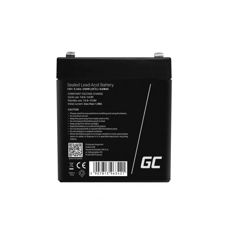 Green Cell AGM45 batteria per UPS, piombo-acido sigillata (VRLA), 12 V, 5,3 Ah