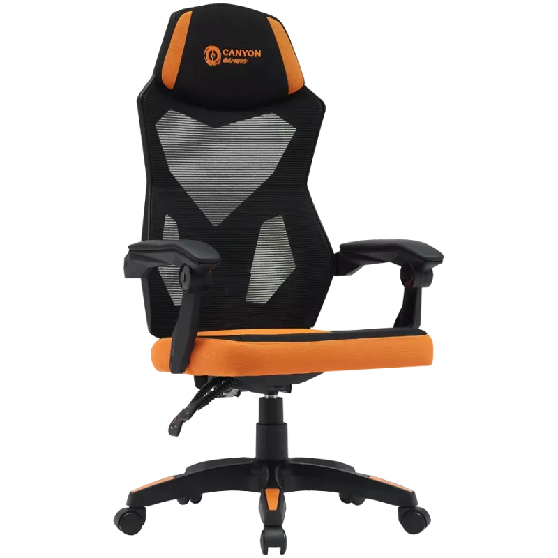 Sedia gaming CANYON Wave MCH02 — schienale in mesh, design ergonomico, nero/arancione