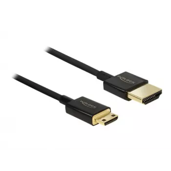 DeLOCK schlank Premium - cavo video/audio/rete - HDMI - 36 AWG - HDMI, 19 poli (M) - a - Mini-HDMI, 19 poli (M) - 2,0 m - triplo isolamento - nero (84778)