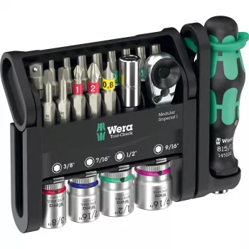 Wera Tool-Check Modular Imperial mini cricchetto, set di bussole e punte, 21 pezzi (05049001001)