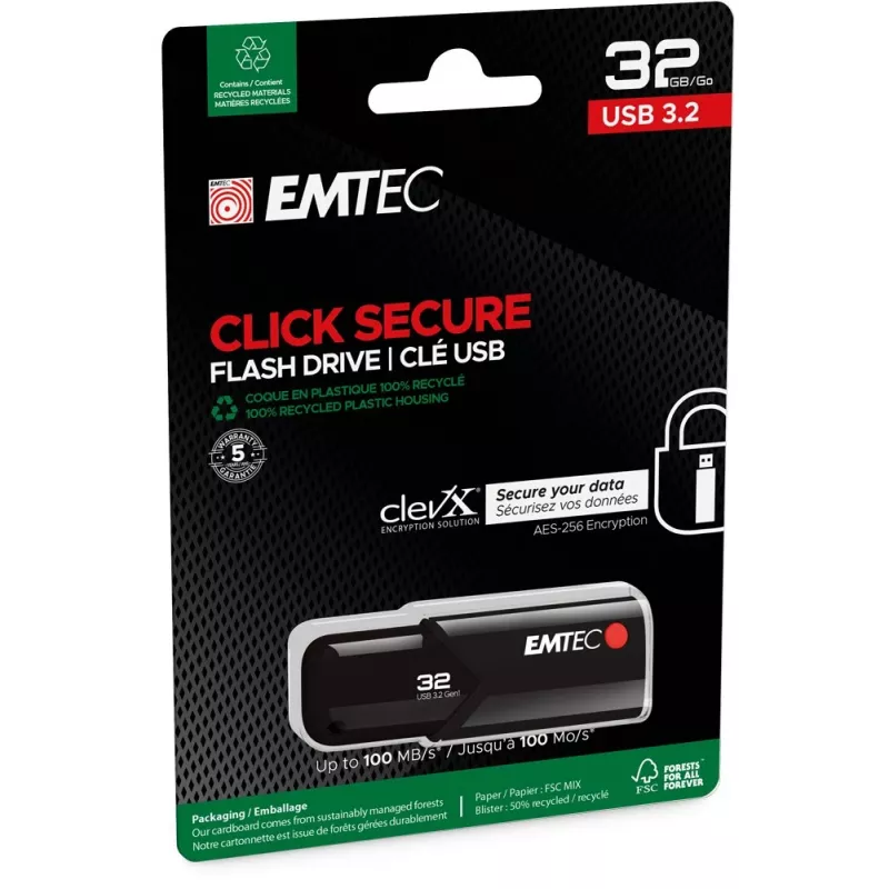Chiavetta USB EMTEC B120 Click Secure 32 GB USB Type-A 3.2 Gen 2 (3.1 Gen 2) nero