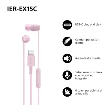 Sony IER-EX15C Cuffie con filo In-Ear Chiamate/Musica USB Type-C Rosa