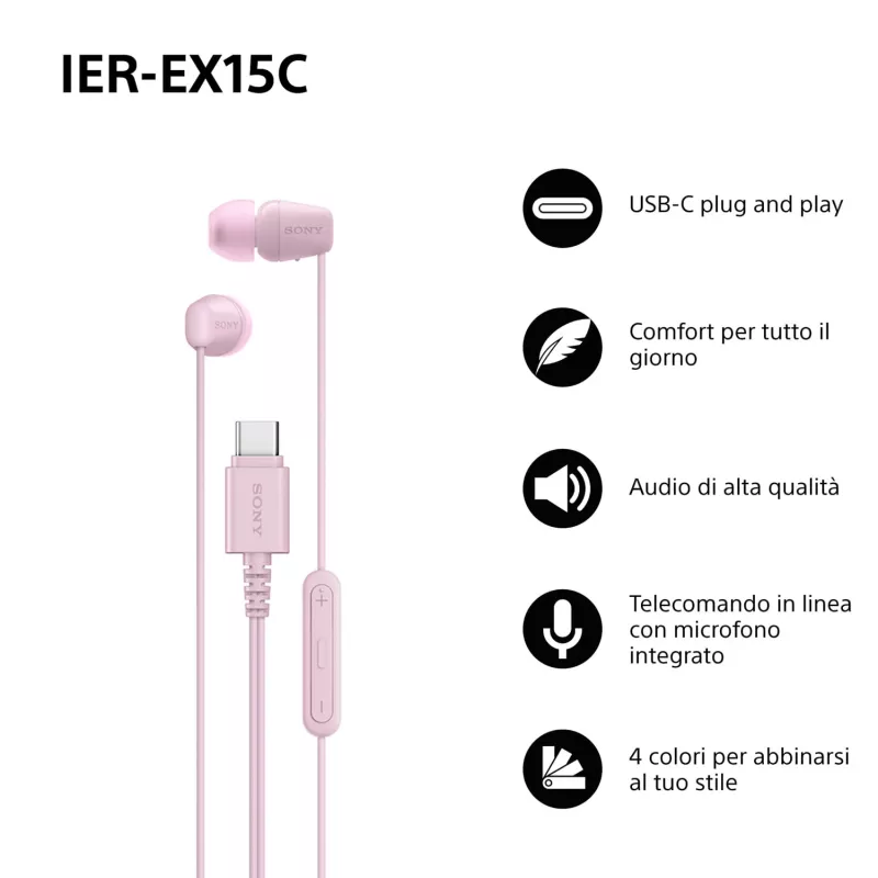 Sony IER-EX15C Cuffie con filo In-Ear Chiamate/Musica USB Type-C Rosa