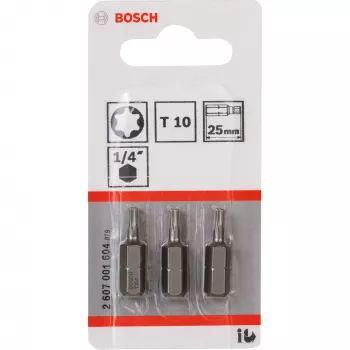Punta per avvitatore Bosch extra dura, 3 pz., Torx, T10, acciaio, T10, 25 mm