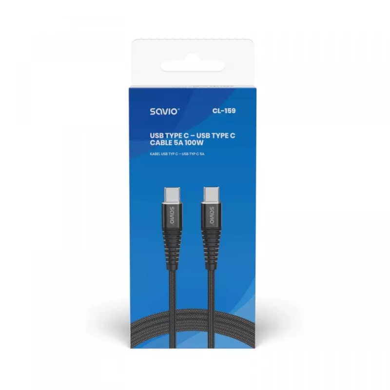 Cavo USB-C a USB-C SAVIO CL-159 1 m, USB 2.0 (480 Mbit/s), nero, 2,1 A