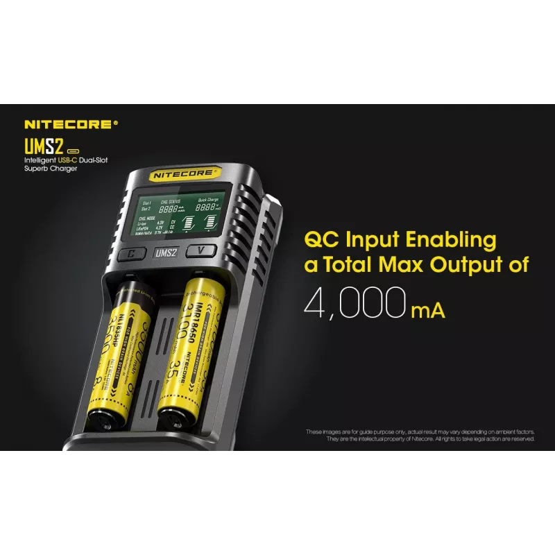 Nitecore UMS2 caricabatterie per batterie ricaricabili batterie domestiche DC litio ioni nichel cadmio