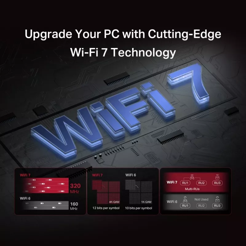 Adattatore PCIe tri-band WiFi 7 MERCUSYS MA47BE — connettività WLAN ad alta velocità