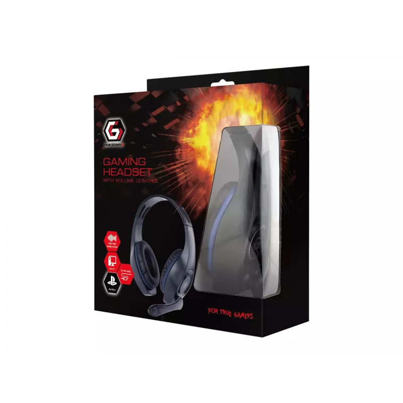 Headset da gaming con filo GEMBIRD GHS-05-B, circumaurale, 20–20000 Hz, cavo da 2 m, 250 g, nero/blu