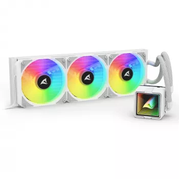 Dissipatore a liquido per CPU All-in-One Sharkoon S100 ARGB bianco – radiatore da 360 mm, effetto Infinity Mirror