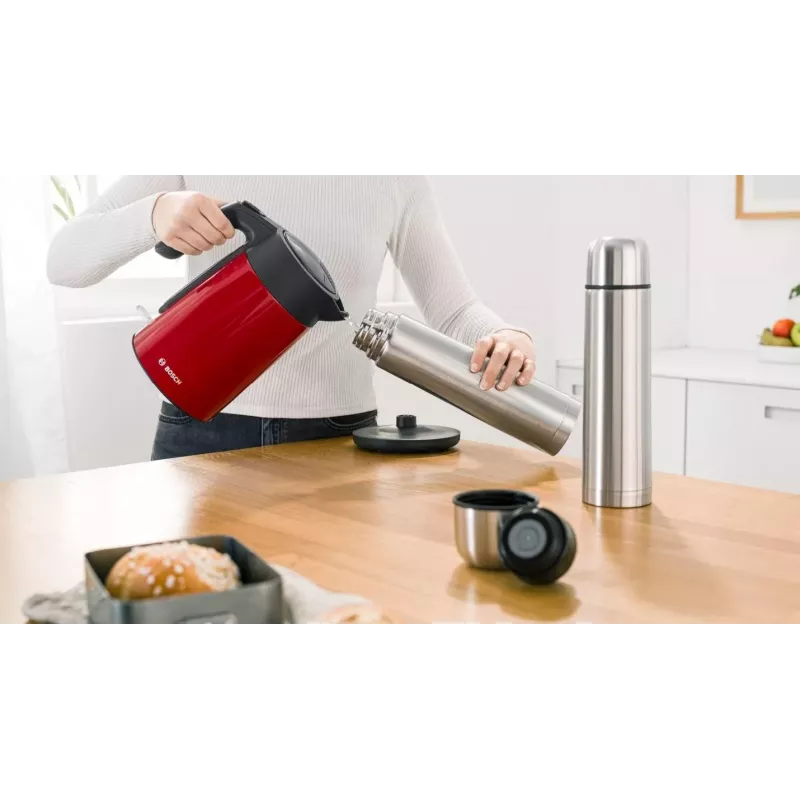 Bollitore elettrico Bosch TWK7L464 – capacità 1,7 L, 2400 W, rosso, corpo in plastica