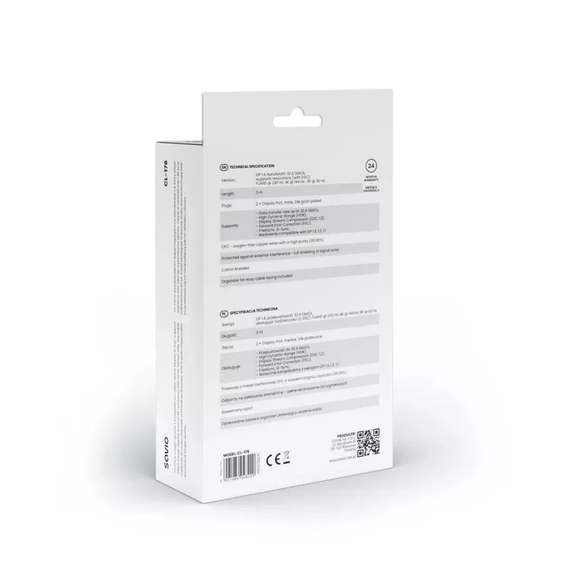 Cavo SAVIO DISPLAYPORT (M) - DISPLAYPORT (M), V1.4, 3 m, CL-176