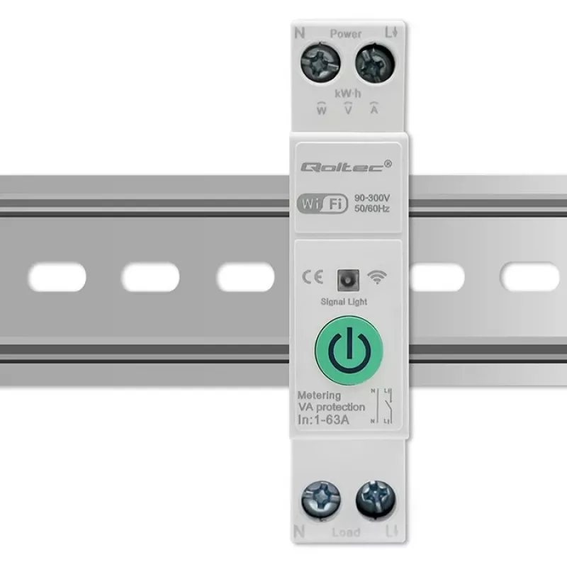 Relè Wi-Fi per guida DIN QOLTEC 50881 — relè commutatore di rete 63A per impianti elettrici