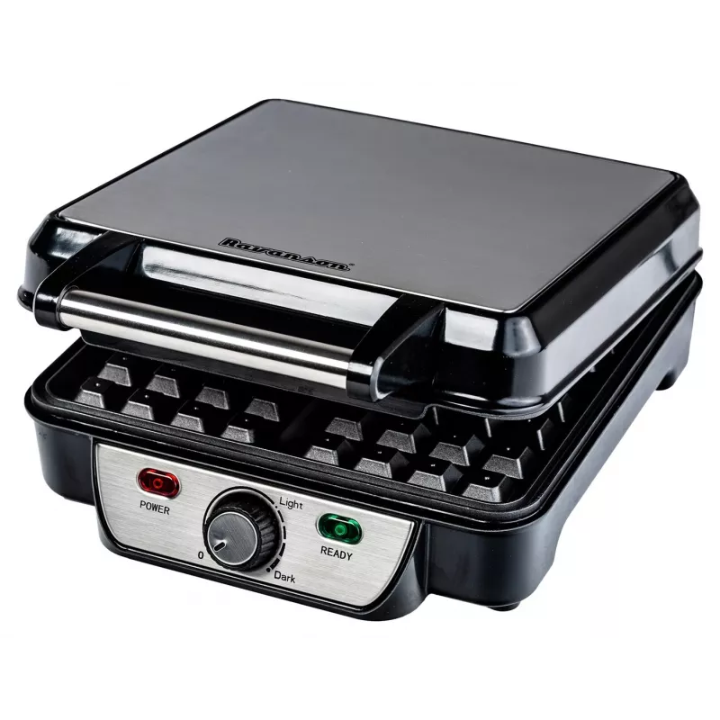Macchina per waffle Ravanson GR-7030 — 4 waffle, 1100 W, piastre antiaderenti, termostato regolabile, manico che rimane freddo